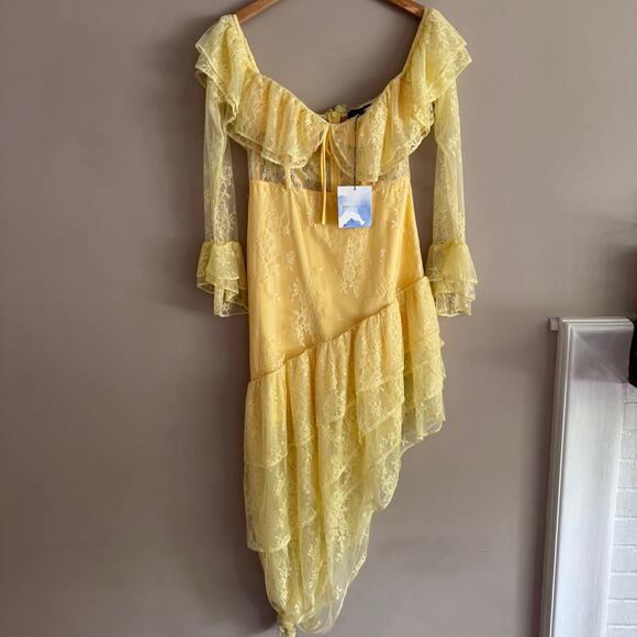 Majorelle Yellow Maddalena Gown Lace Long Sleeve Dress Size Medium New Revolve - Picture 2 of 9
